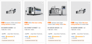Figure 2 Price difference between 1000W fiber laser cutting machine and 6000W fiber laser cutting machine on alibaba